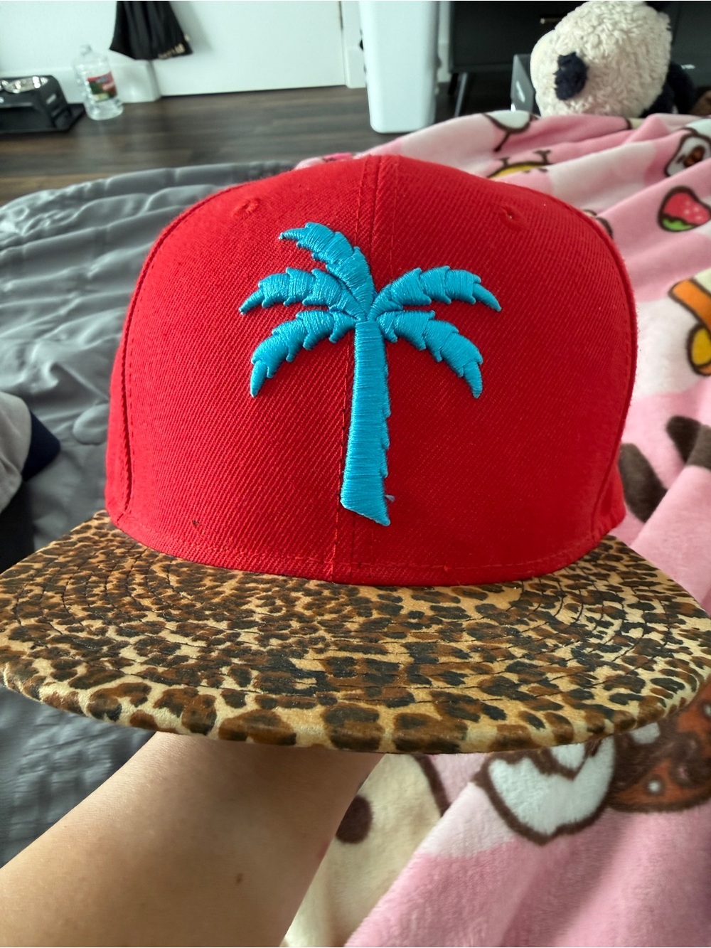 BLVD Red Hat with Blue Palm and Leopard Brim